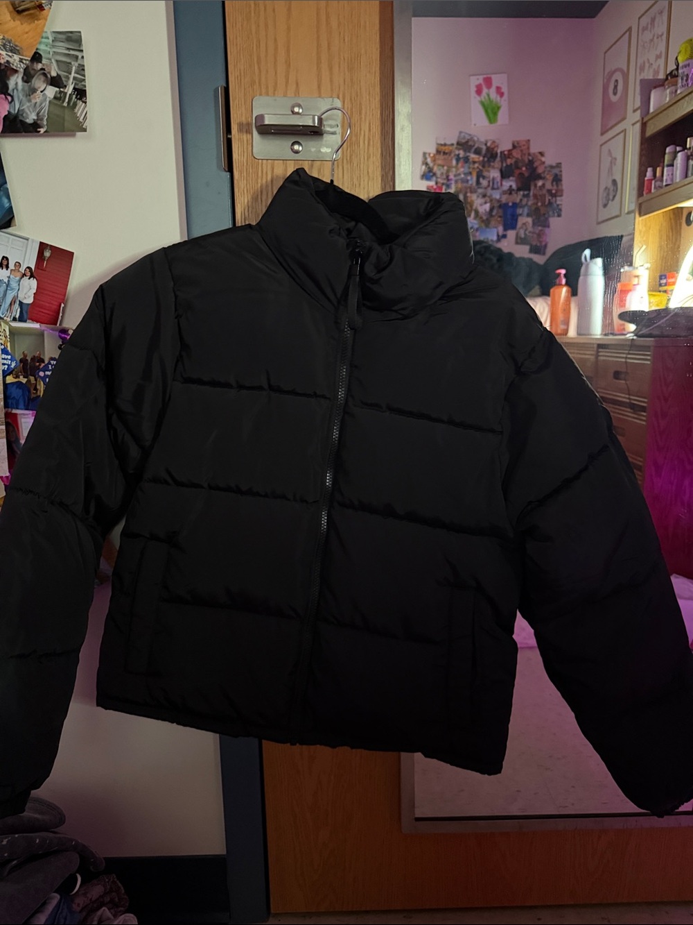 Black Puffer Jacket - Classic Women's Cropped Puffer